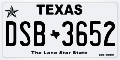 TX license plate DSB3652