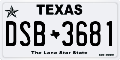 TX license plate DSB3681