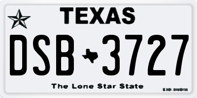 TX license plate DSB3727