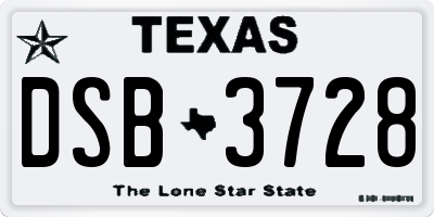 TX license plate DSB3728
