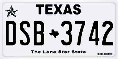 TX license plate DSB3742