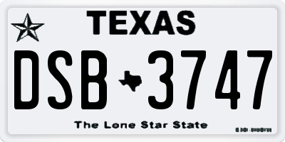 TX license plate DSB3747