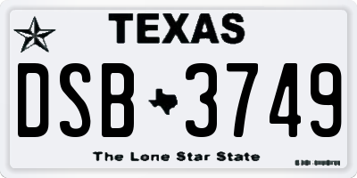 TX license plate DSB3749