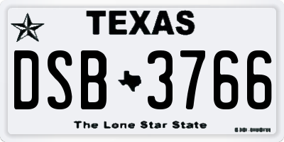 TX license plate DSB3766