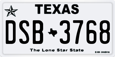 TX license plate DSB3768