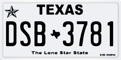 TX license plate DSB3781