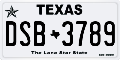 TX license plate DSB3789