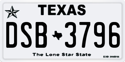 TX license plate DSB3796
