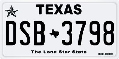 TX license plate DSB3798