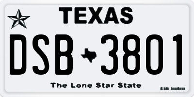 TX license plate DSB3801