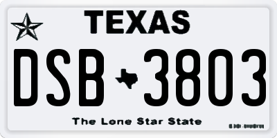 TX license plate DSB3803