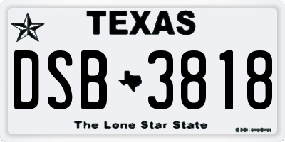 TX license plate DSB3818