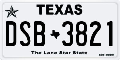 TX license plate DSB3821