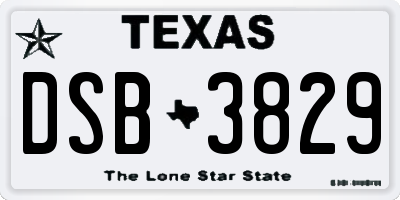 TX license plate DSB3829