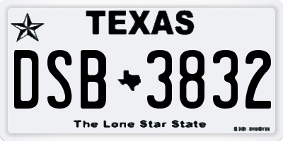 TX license plate DSB3832