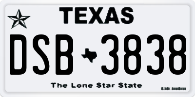 TX license plate DSB3838