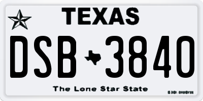 TX license plate DSB3840
