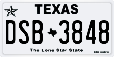 TX license plate DSB3848