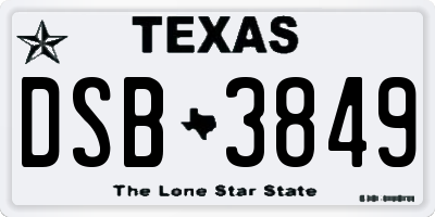 TX license plate DSB3849