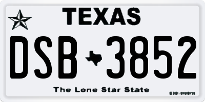 TX license plate DSB3852