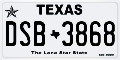 TX license plate DSB3868