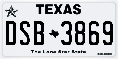 TX license plate DSB3869