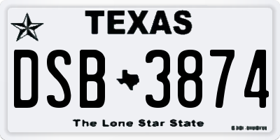 TX license plate DSB3874