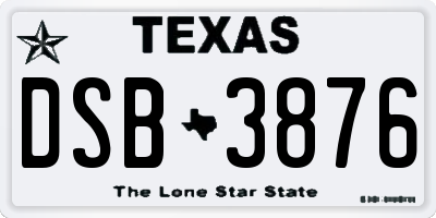 TX license plate DSB3876