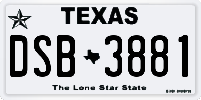 TX license plate DSB3881