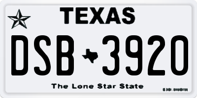 TX license plate DSB3920