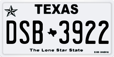 TX license plate DSB3922