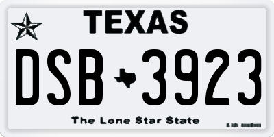 TX license plate DSB3923