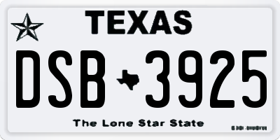 TX license plate DSB3925