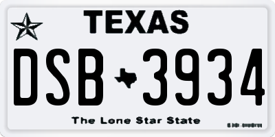 TX license plate DSB3934