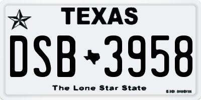 TX license plate DSB3958