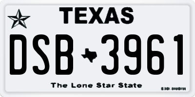 TX license plate DSB3961