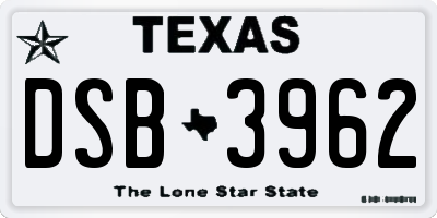 TX license plate DSB3962