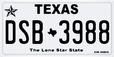 TX license plate DSB3988