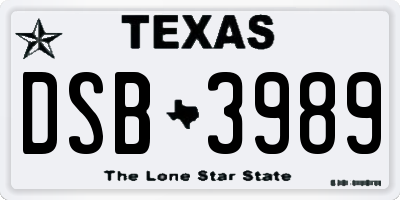 TX license plate DSB3989