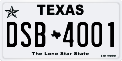 TX license plate DSB4001