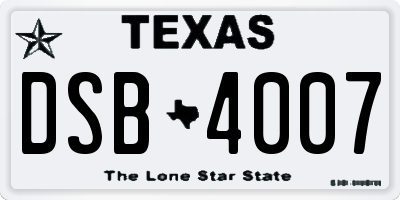 TX license plate DSB4007