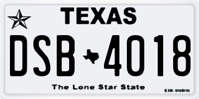TX license plate DSB4018