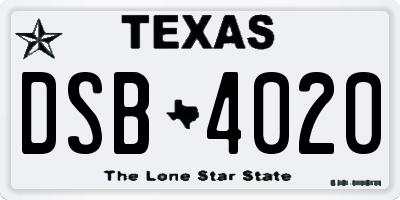 TX license plate DSB4020