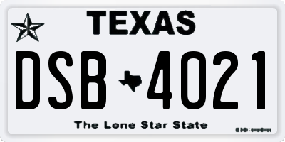 TX license plate DSB4021