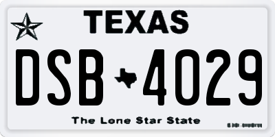 TX license plate DSB4029