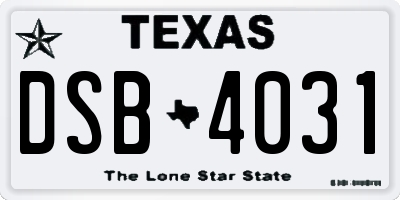 TX license plate DSB4031