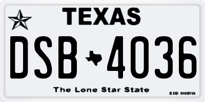 TX license plate DSB4036