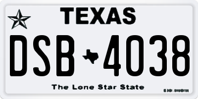 TX license plate DSB4038