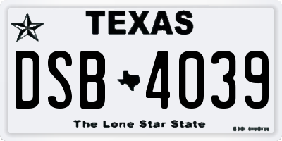 TX license plate DSB4039