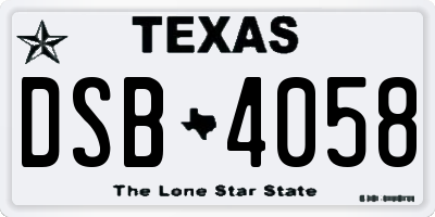 TX license plate DSB4058